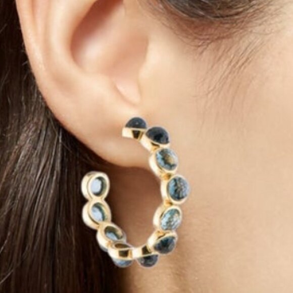 IPPOLITA 18K 750 YELLOW GOLD TOPAZ HOOP EARRINGS - Picture 7 of 7